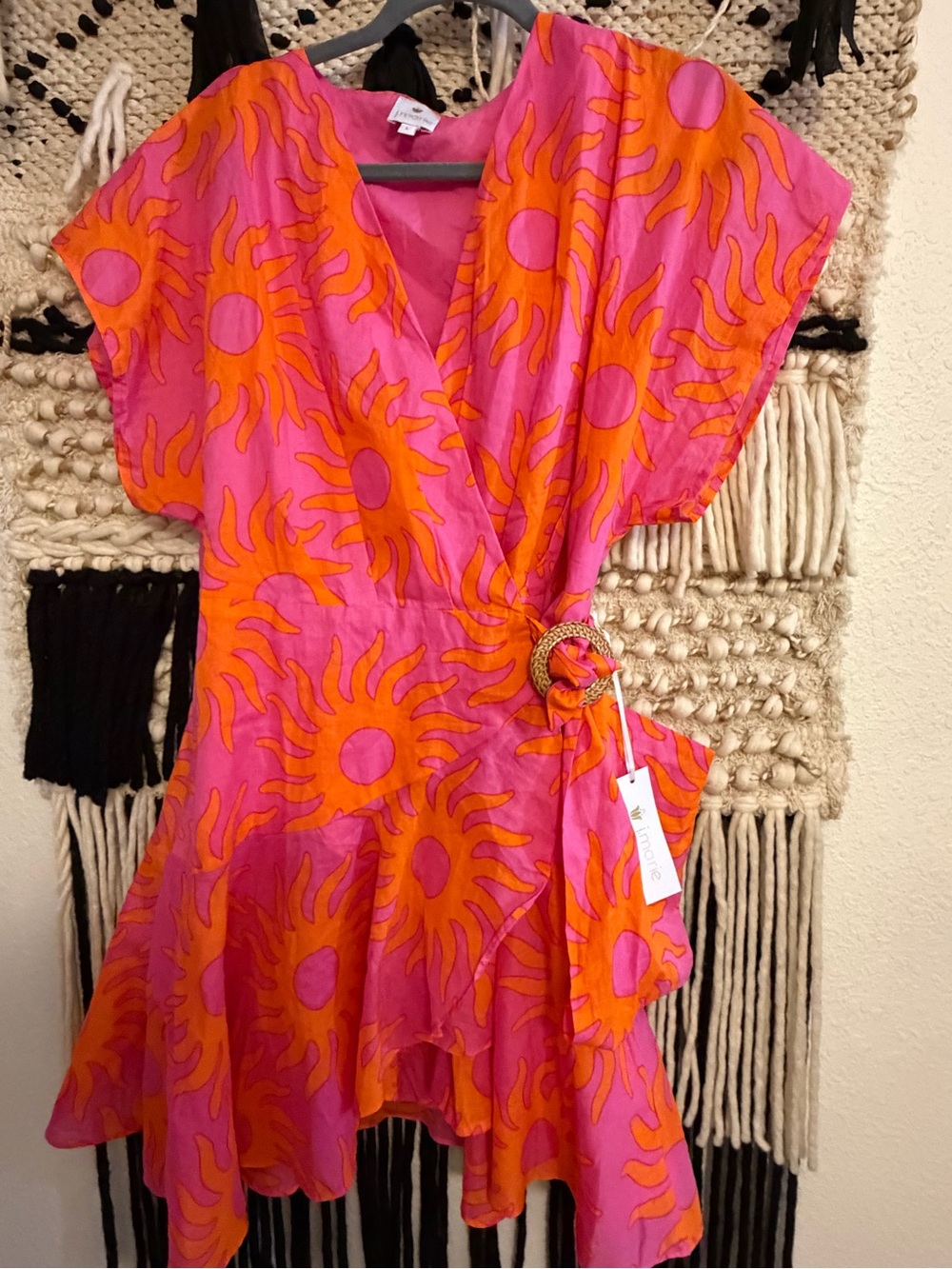J. Marie Pink & Orange Sunburst Wrap Mini Romper - NWT  size Large - Picture 9 of 16